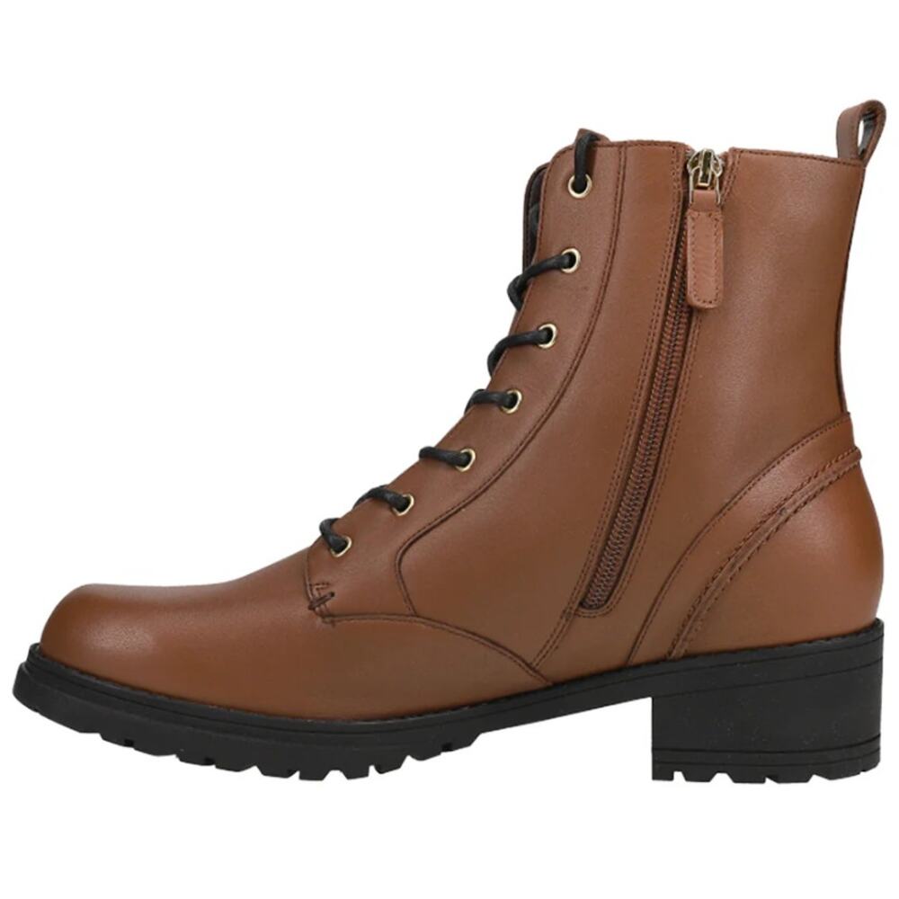 Cole Haan Womens Camea Combat Boots US 7 Brown Leather Zip Side Waterproof NWOB - Picture 2 of 12